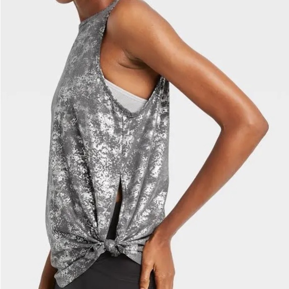 All In Motion Grey/Silver Shimmer Side Tie Tank Top Size M